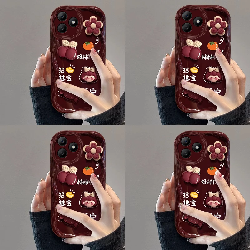   X50i/Plus Capodanno Edition Custodia per telefono Vino rosso Colore Cartoon Sle Custodia protettiva in silicone ell per X40gt X30i