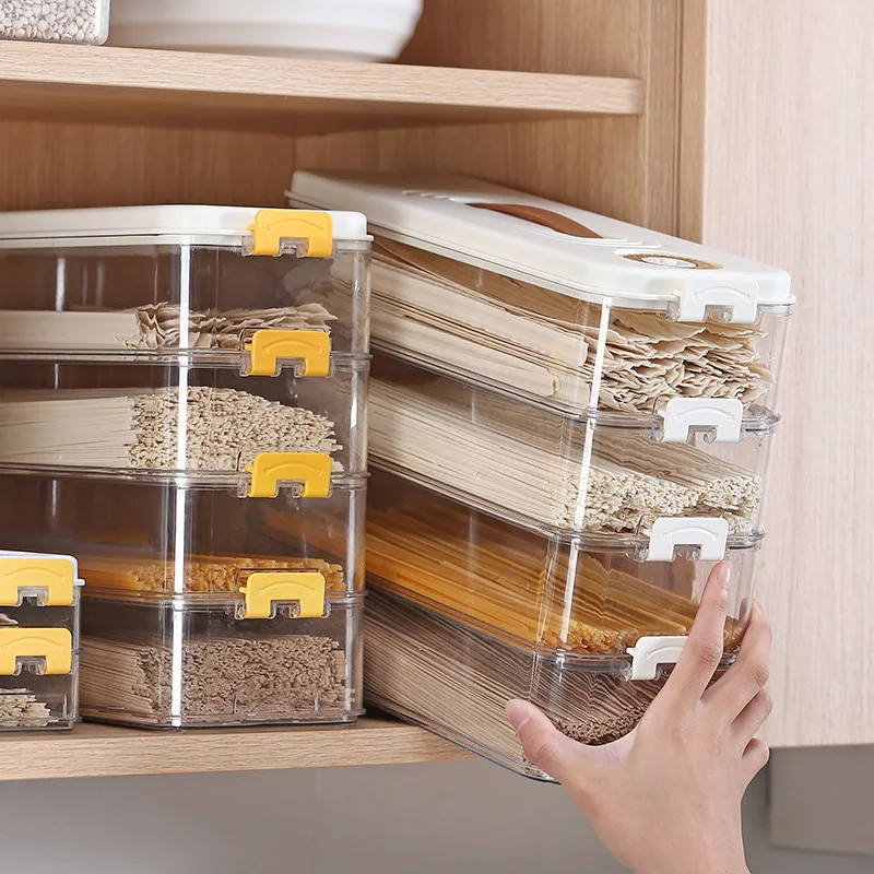 

Kitchen Cupboard Refrigerator Sealed Pasta Storage Box Pantry Spaghetti Noodle Container Organizer 3/4 Layer