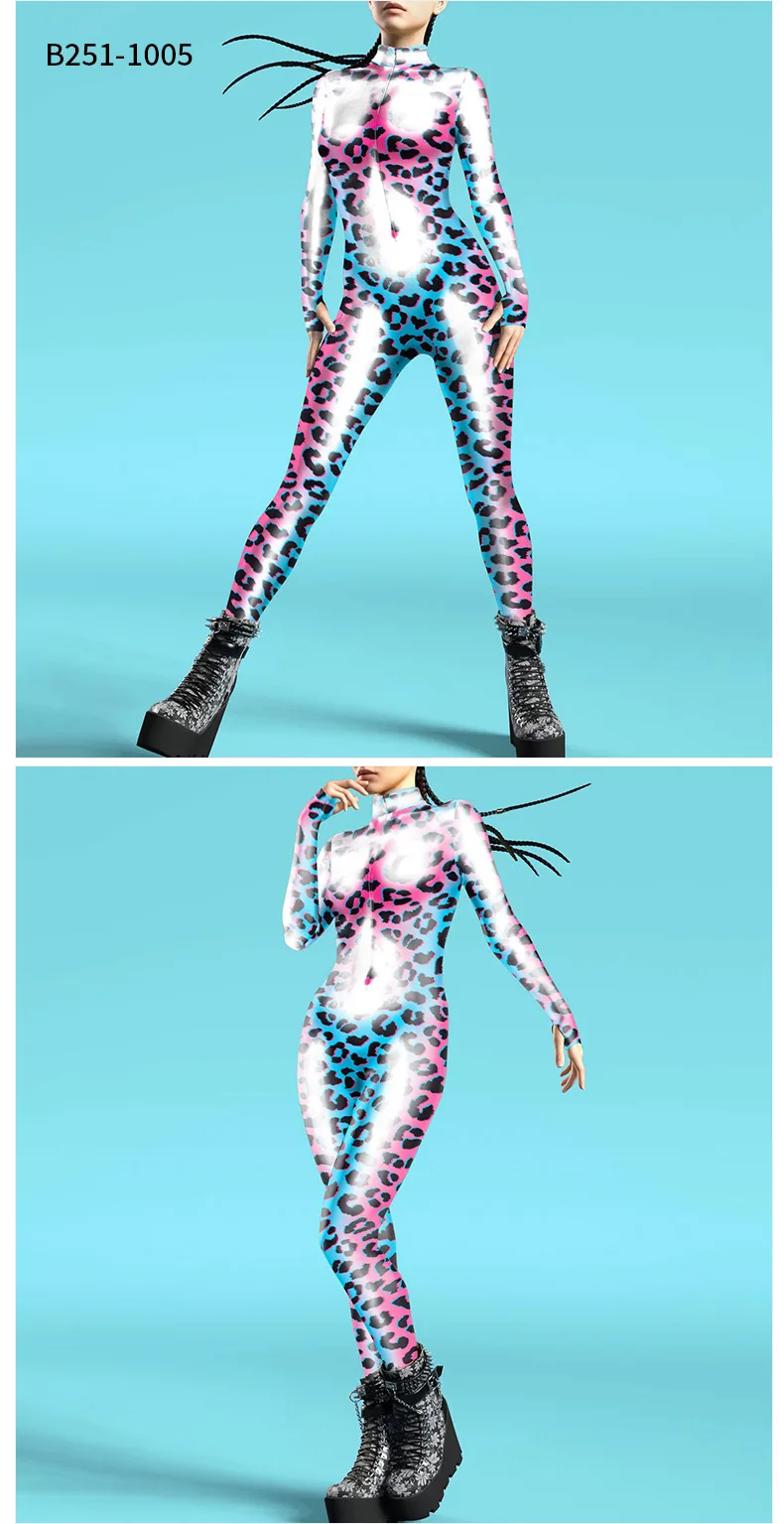 Futuristische Technologie Punk-Roboter Damen-Jumpsuits Kleidung Bunter Texturdruck Zentai-Bodysuit Cosplay-Kostüm Halloween-Outfit – Detail 9