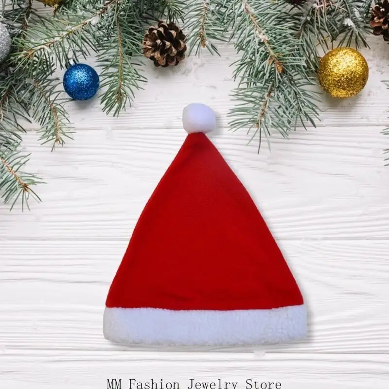 D0UB Warm Santa Hat Thicken Fleece Plush for Holiday Comfort Liner Christmas New Year Symbol Caps with White Brim