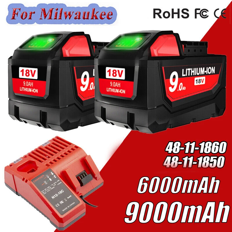 18V Battery for milwaukee m18 battery 9.0Ah 6.0Ah 48-11-1812 compatible chainsaw/electric ratchet/screwdriver tools