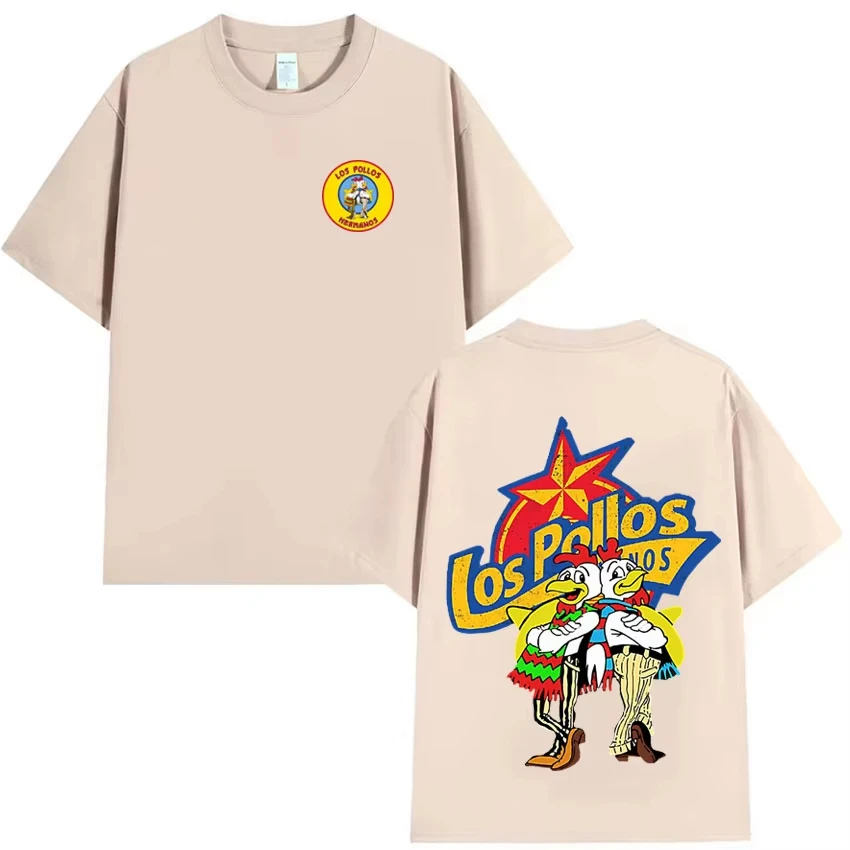 T-shirt a maniche corte da uomo comoda e umoristica con motivo Los Pollos Hermanos, T-shirt stampata fronte-retro di alta qualità