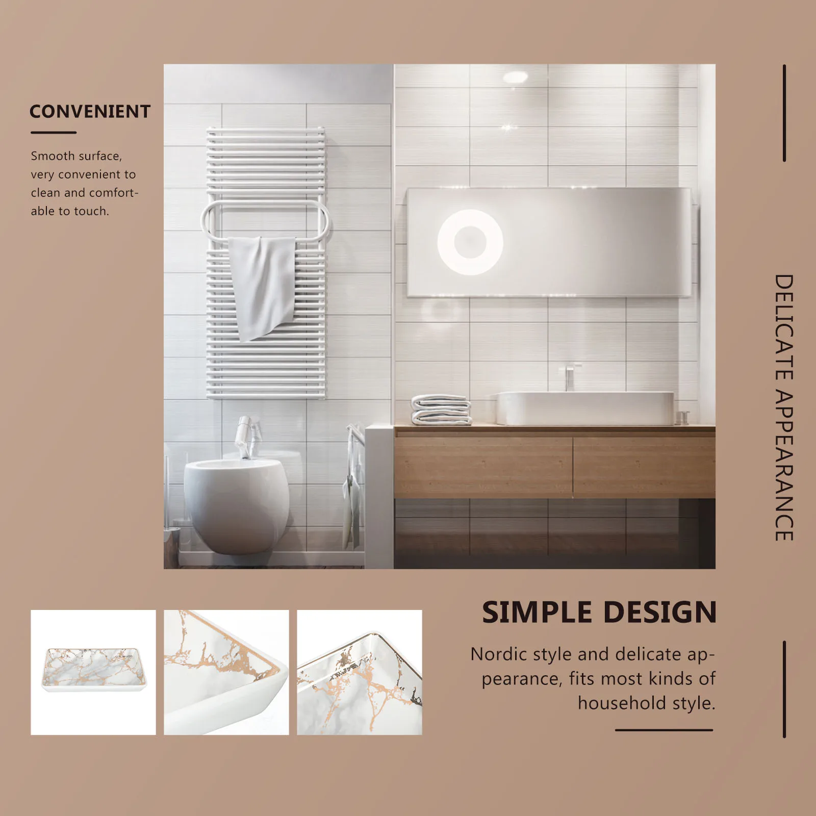 

Bathroom Storage Plate Rectangular Vanity Organizer Exquisite Nordic Style Cosmetics Jewelry Keys Holder Smooth Clean