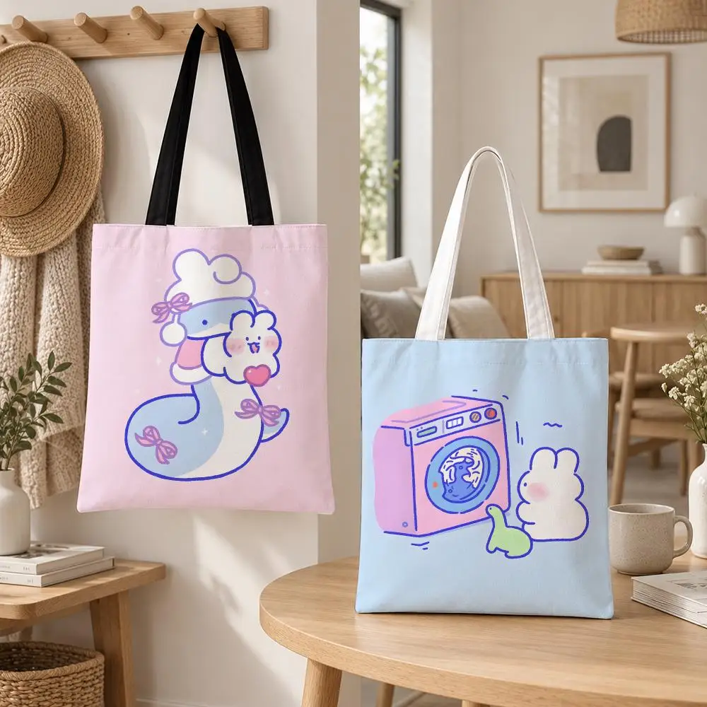 Character Lovely Mongmong Storage Bags Storage Bags Canvas for Women Reusable Shoulder Shopping Bag for School Gifts