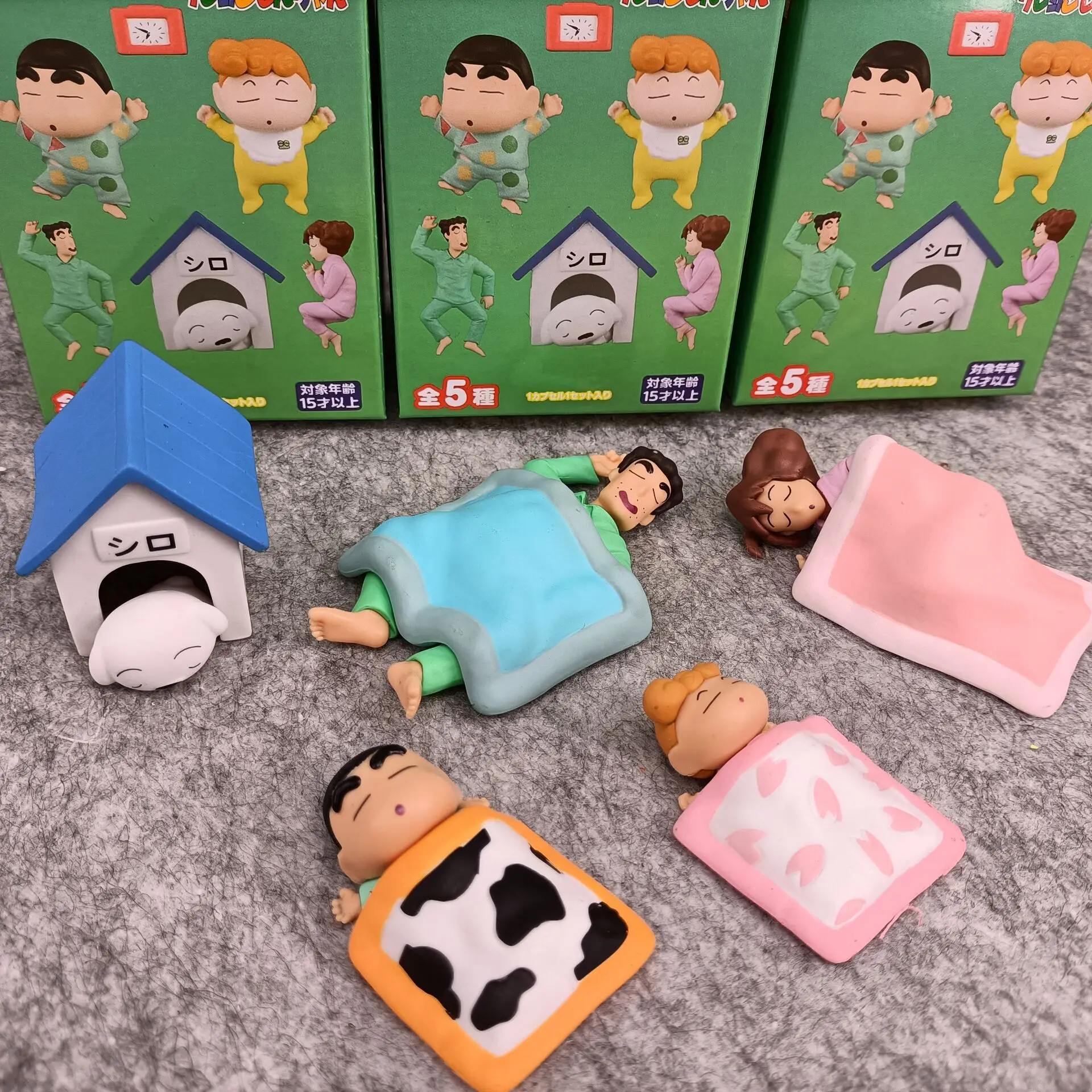 

5pcs/set Anime Crayon Shin-chan Sleep scene Action Figure PVC Model Toys Doll q-version Mini Desk Decor Collectible Gifts boxed