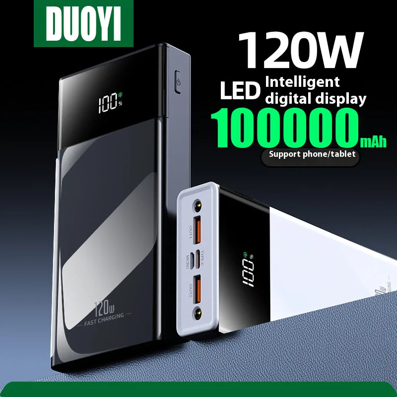 

100000mAh High Capacity Power Bank 120W Portable Battery Charger Fast Charging For iPhone Samsung HUAWEI Xiaomi Powerbank