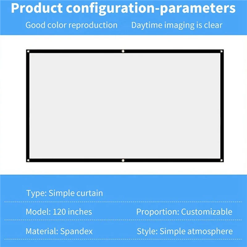 Pantalla de proyector portátil para cine en casa al aire libre, HD, blanco, plegable, antiarrugas (84 pulgadas)