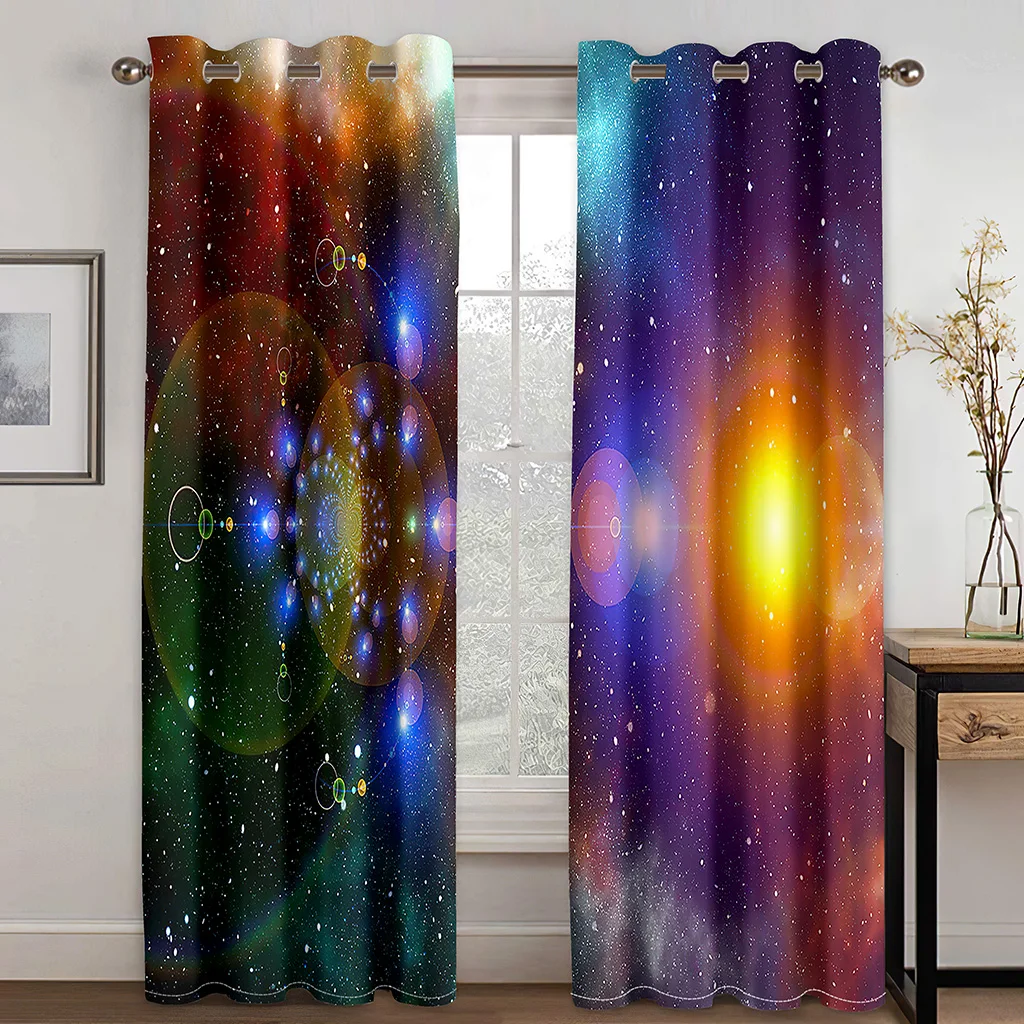 

3D Print Cartoon Space Galaxy Star Pattern Thin Semi-Shading Window Curtain for Kid, Children's Bedroom, Living Room, Home Hook