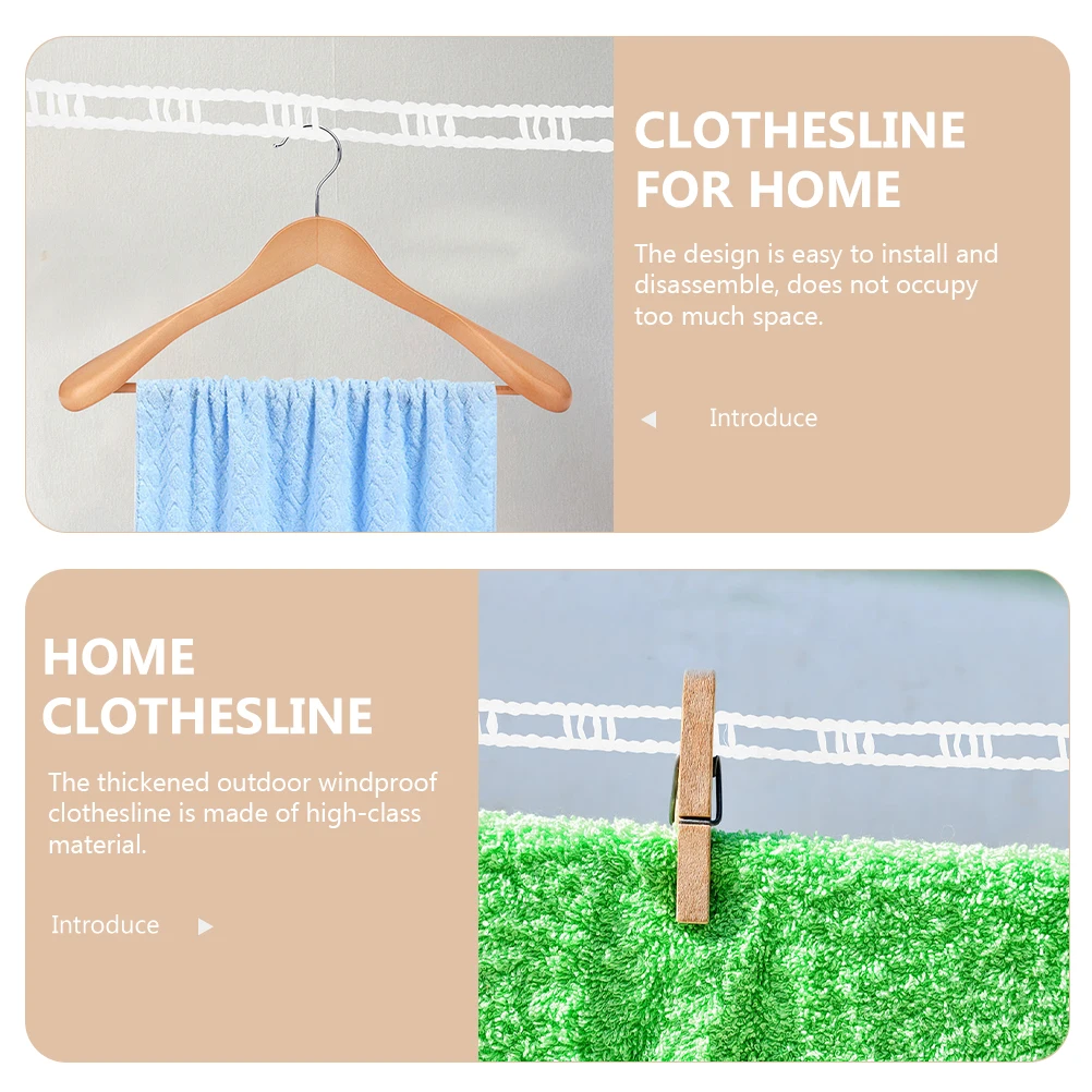 

2 Pcs Windproof Clothesline Portable Nonslip Hanging Rope for Outdoor Widen Laundry