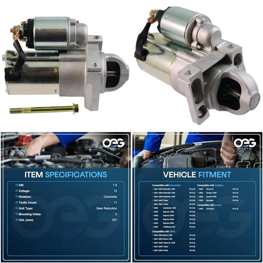 

OEG Parts New Starter Compatible with Chevrolet Chevy Tahoe 2001-2002 5.3L, Compatible with GMC 2003, Compatible with Cadillac