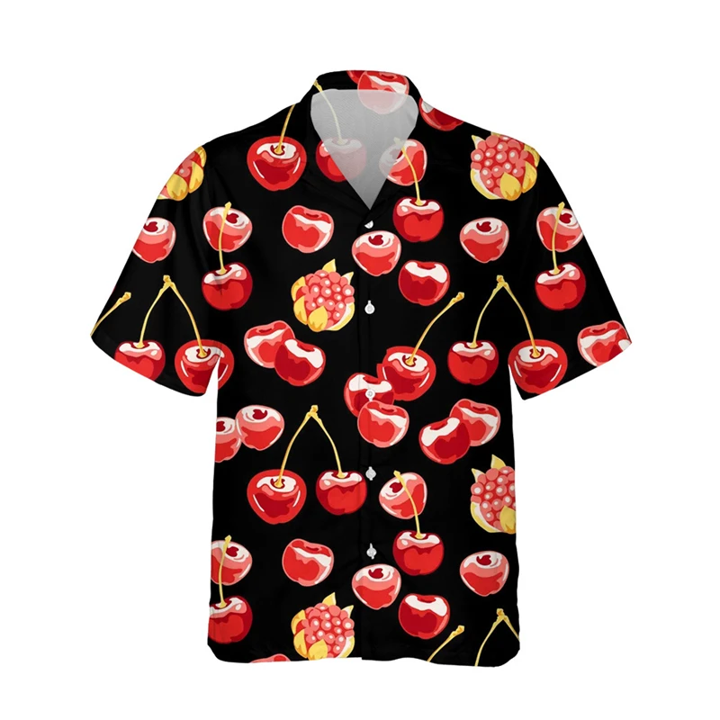 Cherry 3d Print Shirts Men Fashion Hawaiian Shirt Short Sleeve Casual Beach Shirts Boys Single-Breasted Blouse Men's Clothing