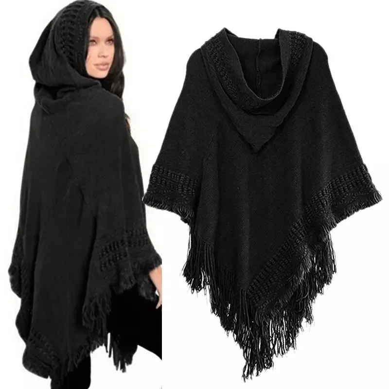 Capa con borlas para mujer, Poncho con flecos, abrigo de rayas oblicuas, chal bohemio, bufanda, novedad