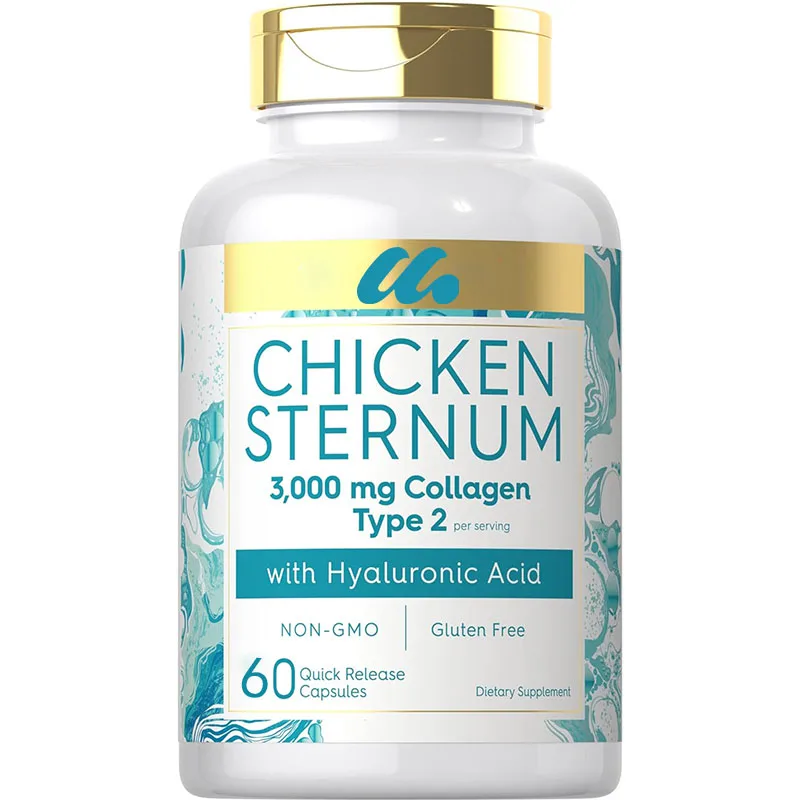 

Chicken sternal cartilage collagen | Type II 3000mg | 120 capsules | Contains hyaluronic acid | Non genetically modified