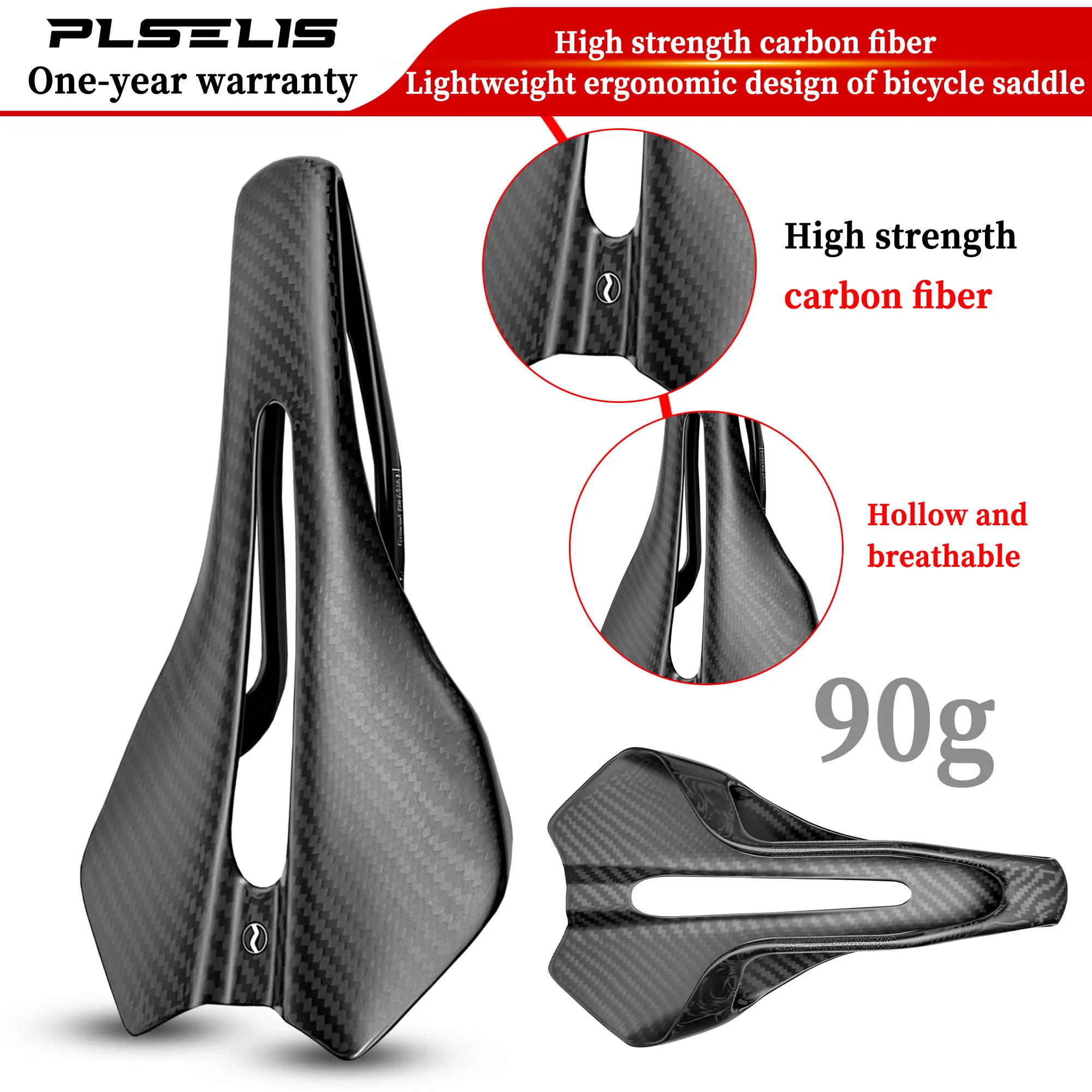 

PLSELIS Ultra Light High Strength T800 Carbon Fiber 90g Saddle Road Car Seat Cushion Hollow Breathable Non stuffy Bicycle Acces