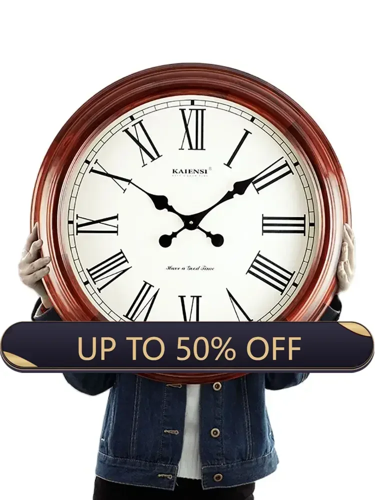 Super Large Wall Clock Retro Solid Wood Living Room Creative Mute Clocks Nordic Big Wall Watches Home Decor Home Decoration Gift