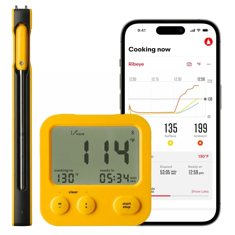 

Predictive Thermometer & Display: Wireless Meat Thermometer, Bluetooth + Cloud Connectivity – Eight Sensors for Precise Cooking