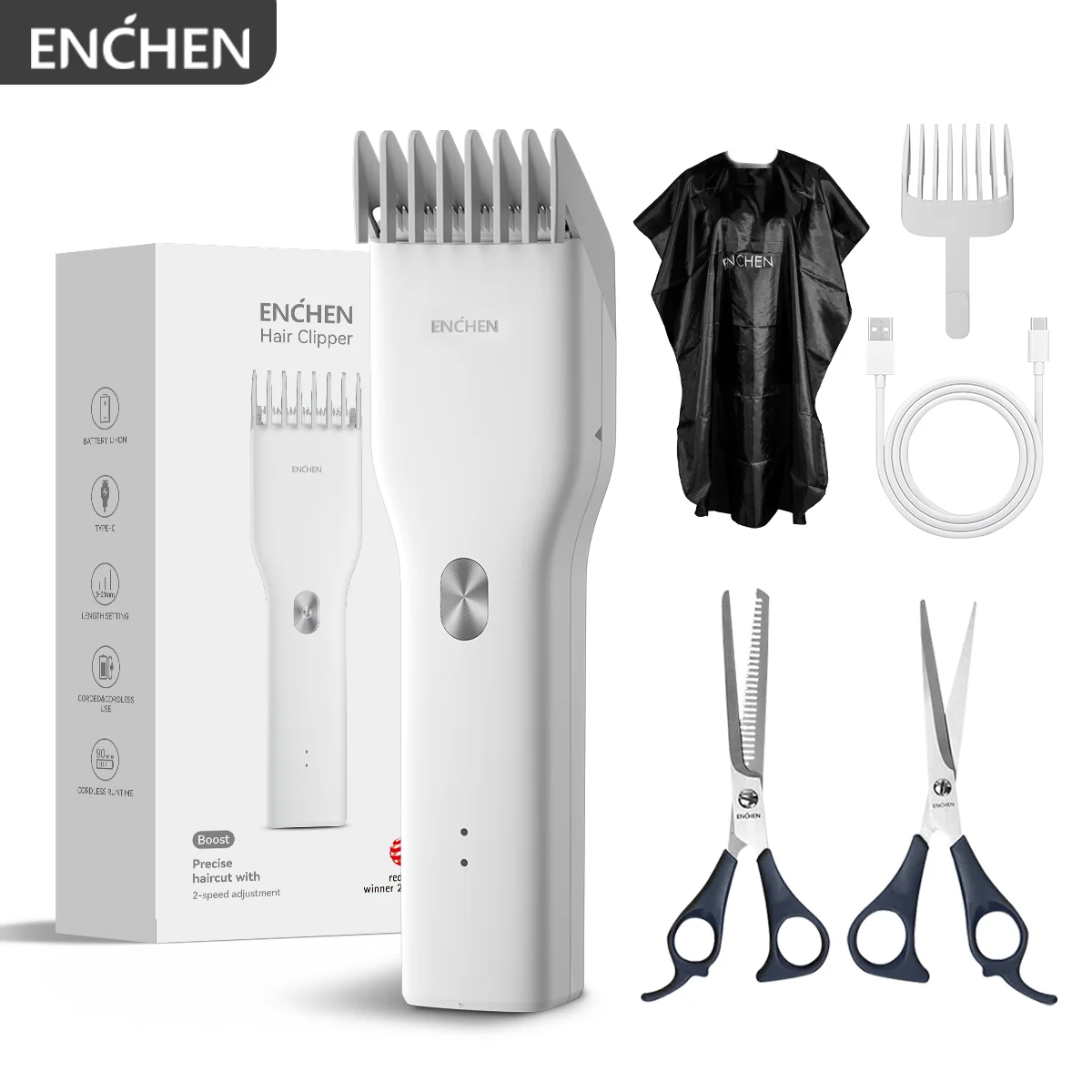 

ENCHEN Boost-W Set Hair Trimmer For Men Kids Cordless USB Rechargeable Electric Hair Clipper Cutter Machine With Adjustable Comb