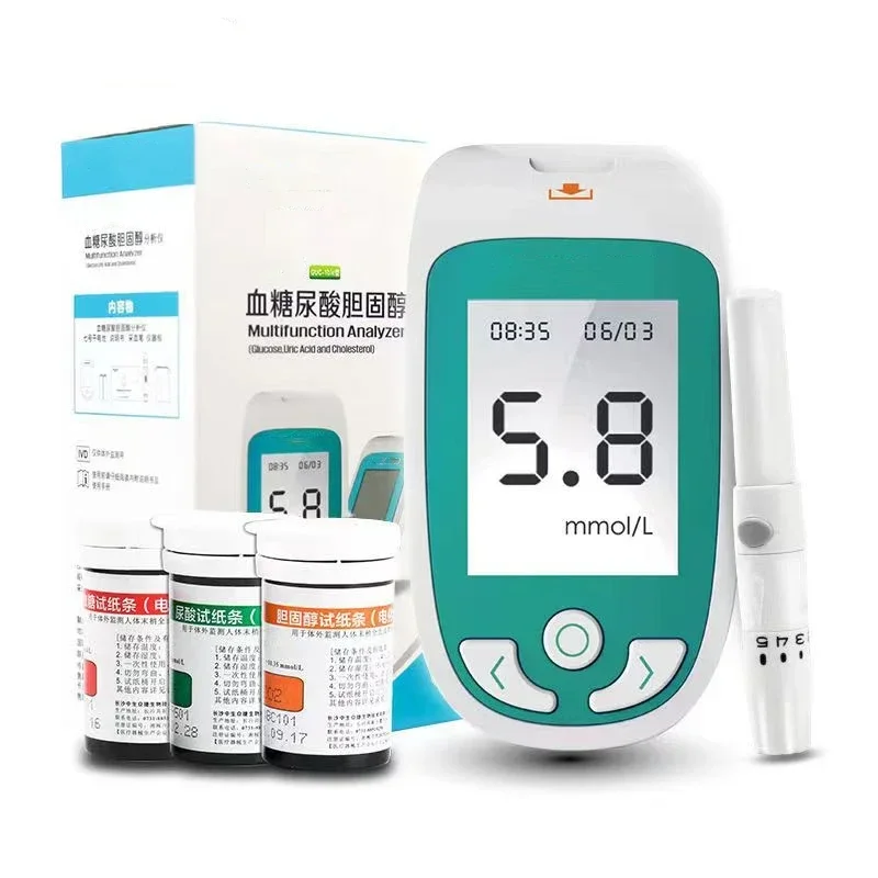 Kolesterol metre 3 in 1 çok fonksiyonlu kan şekeri monitörü ürik asit Test analizörü ölçüm sistemi kolesterol test şeritleri