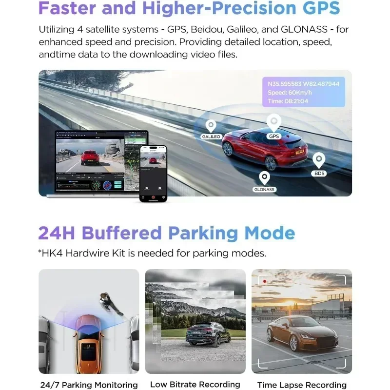 Support 512GB A229 Pro 3 Channel 4K HDR Dash  Car Camera, 5GHz WiFi GPS, Voice Control, 24H Parking Mode,