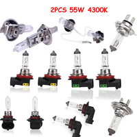 2PCS 55W Car Headlight Super Bright Halogen Bulb H1 H3 H4 H7 H8 H11 9005 HB3 9006 HB4 12V 4300K Clear Fog Lights Driving Lamp
