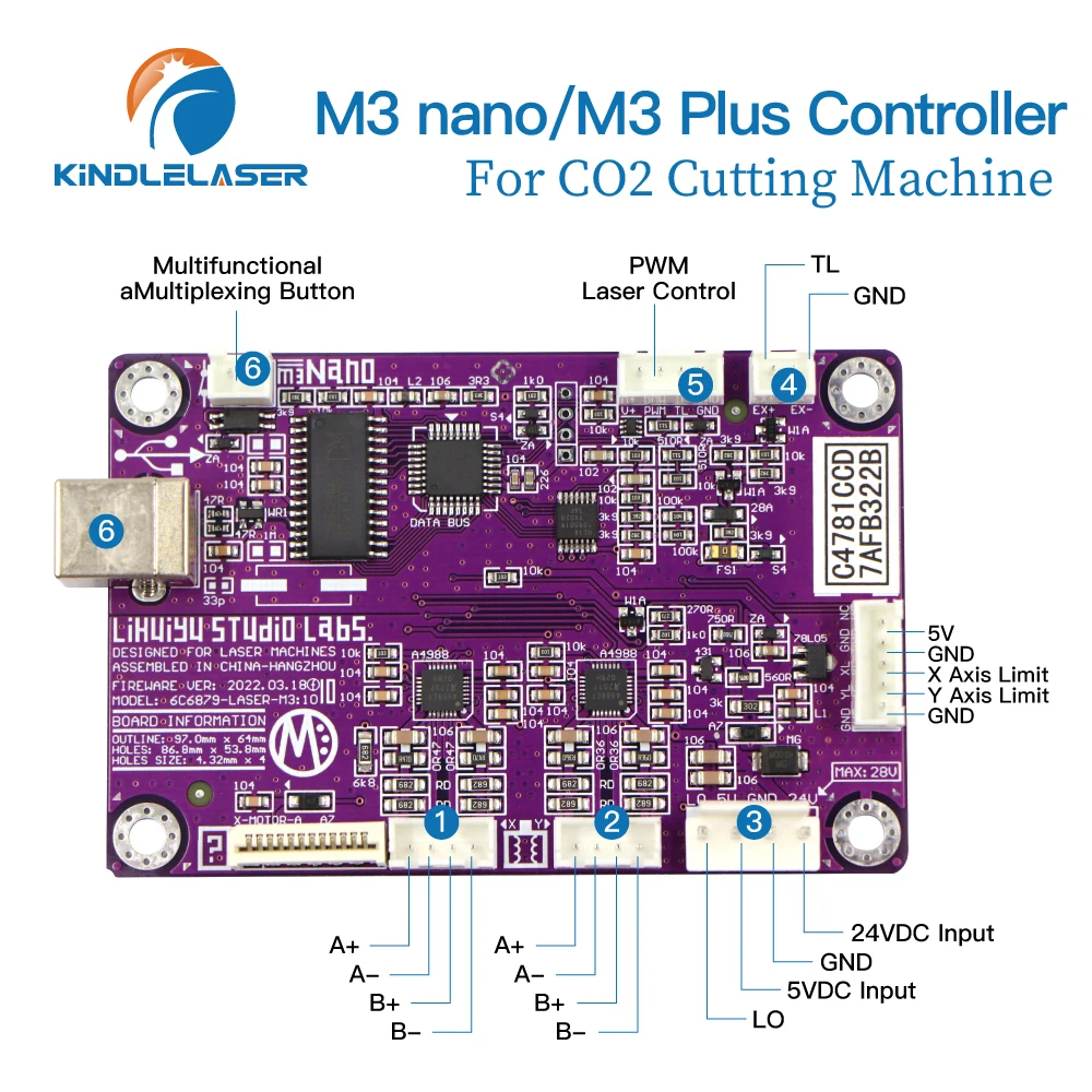 Kindlelaser LIHUIYU M3 PLUS Nano Laser Controller Sistema principale della scheda madre con cavi Macchina da taglio per incisore Co2 K40 3020 4030