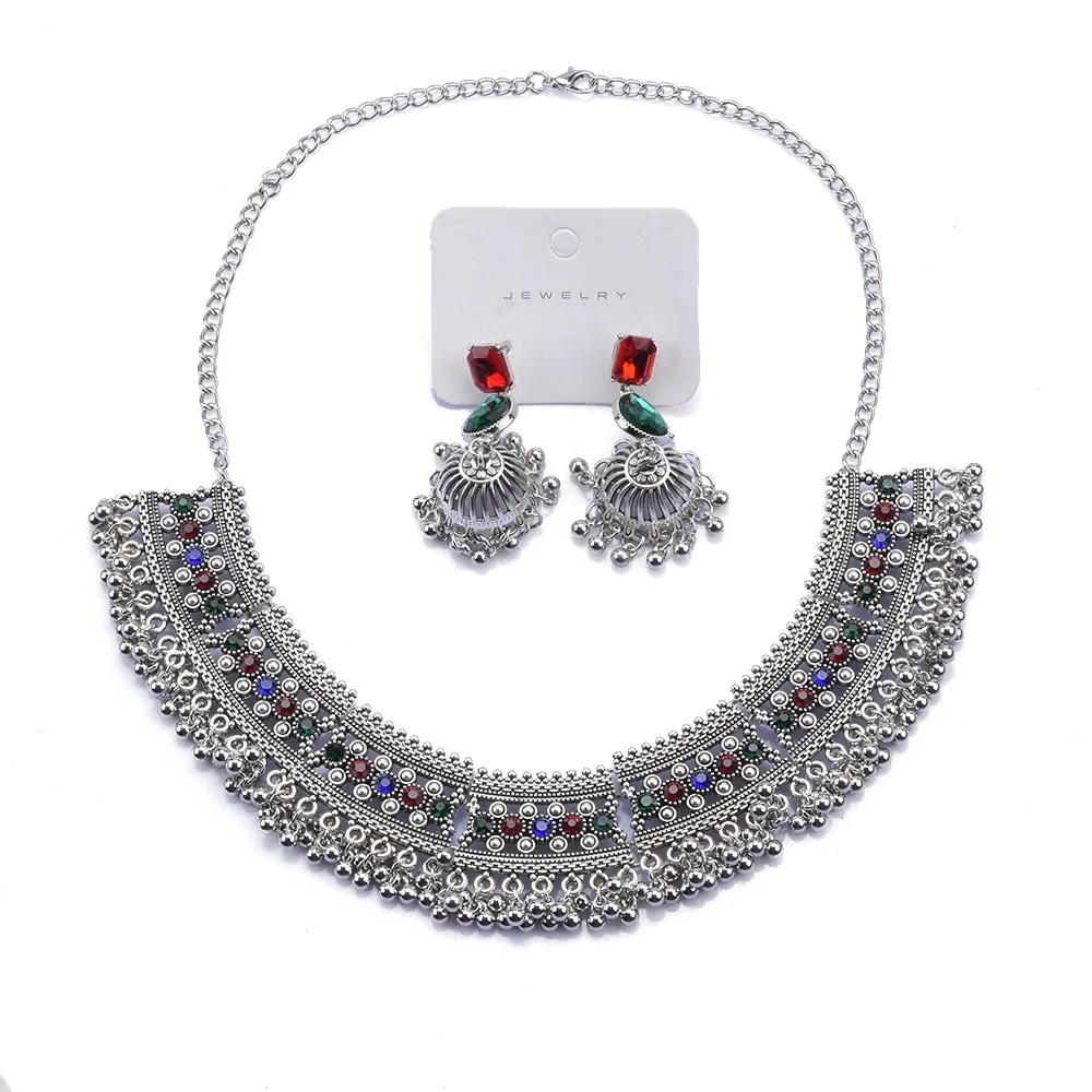 Nuevos Conjuntos de Joyería de Moda 2026: Collar y Pendientes Metálicos Vintage Indios para Mujer, Gargantilla Grande con Cuentas y Collar de Collarín.