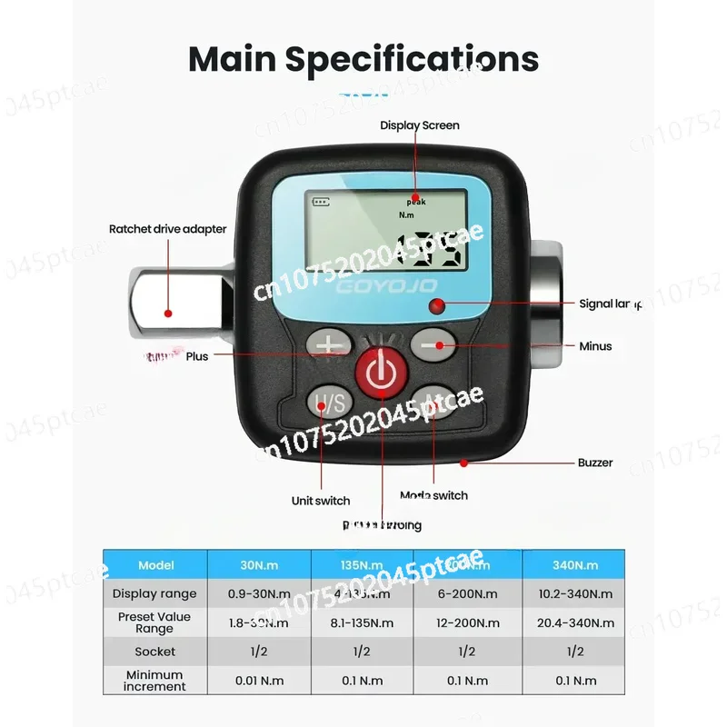 Digital Wrench Adapter - Precision Electronic TorqueConverter and Meter with LCD Display, Includes 1/2