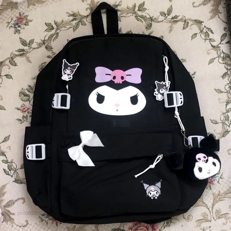 Sanrio nowe torby Cartoon Kuromi wydrukowane na czarno plecaki Student nowy tornister torba na laptopa Y2k kobiety japonia styl modne plecaki