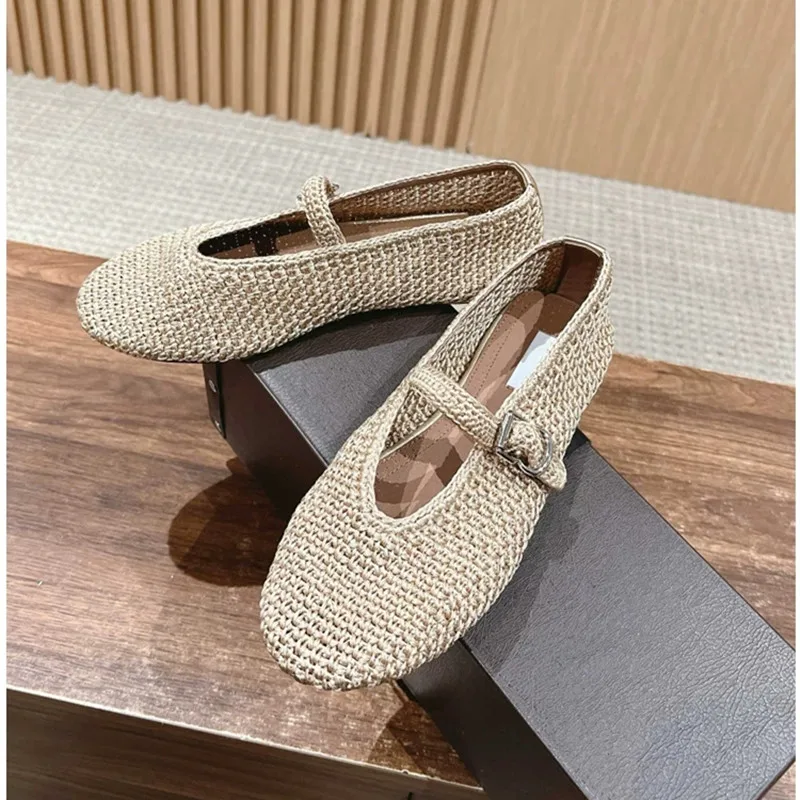 Designer Brand Original Woven Ballet Shoes For Women In Spring And Summer Retro Hollow Out Leather Flat Mary Jane Single Shoes