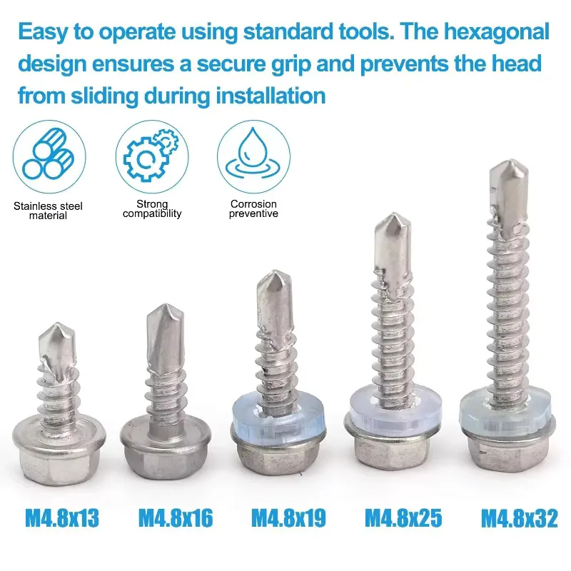 # 8 M4.2 مسامير الصفائح المعدنية ذاتية التنصت 410 سداسية من الفولاذ المقاوم للصدأ غسالة الرأس عالية القوة مسامير التنصت السريعة مخرطة للمعادن #6