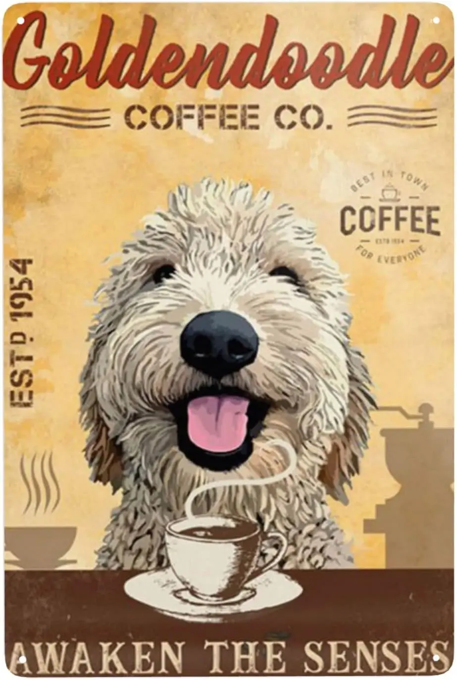 Vintage Metal Sign Goldendoodle Dog Coffee Co. Awaken The Senses Signs Tin Sign Home Kitchen Restaurant Cafe Art Vintage Metal S