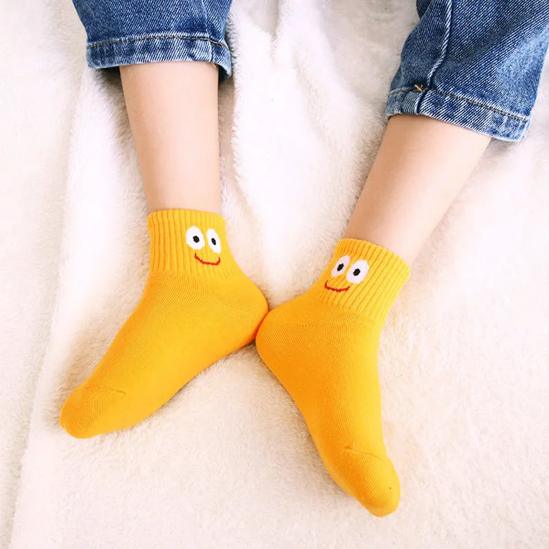 5 Pairs Kids Socks Funny Face Emoticons Pattern Comfortable Breathable Boys Girls Socks