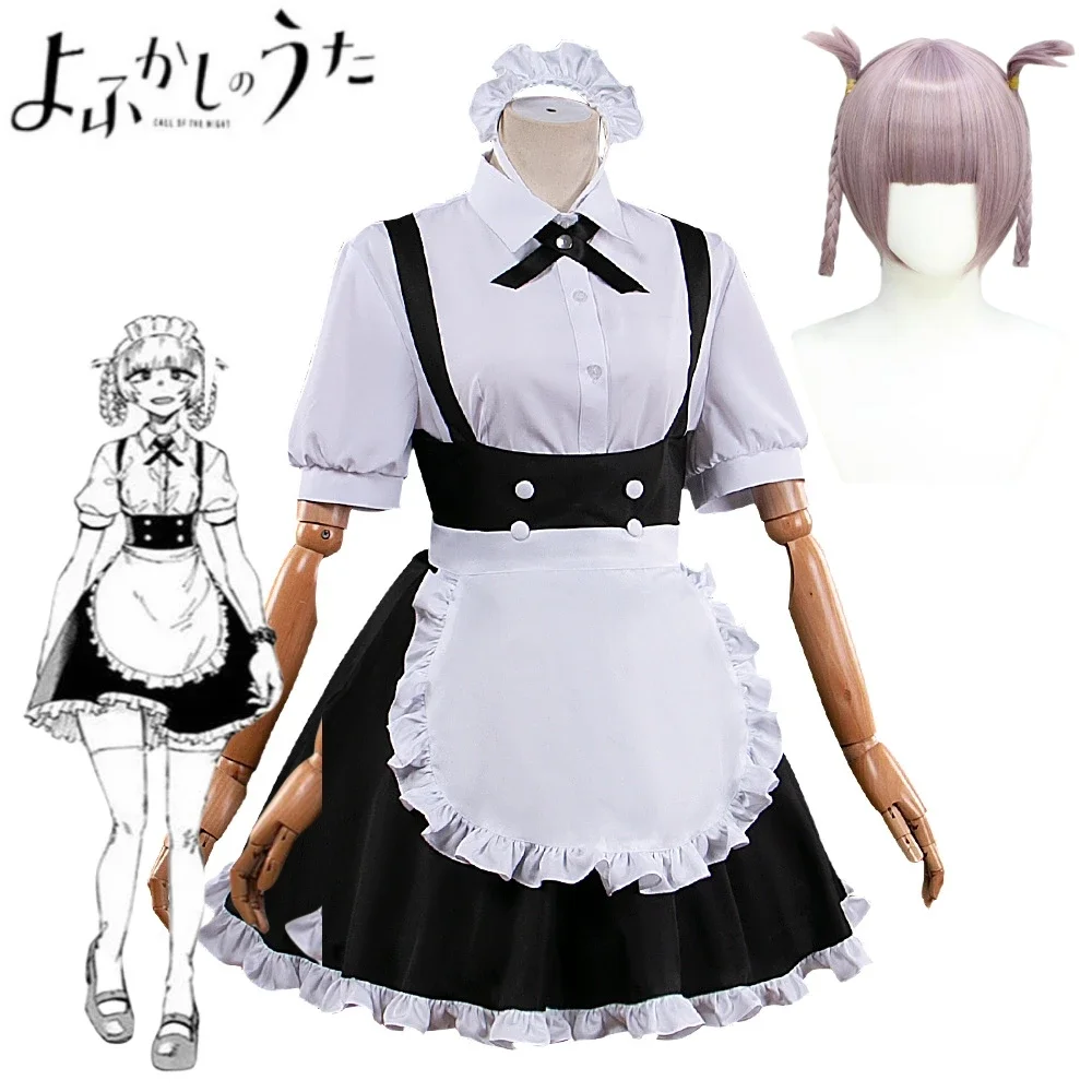 Night Nazuna Nanakusa Cosplay Anime Call of the Maid Uniform Costume Wig Dress Headband Stockings Yofukashi No Uta Girls Women