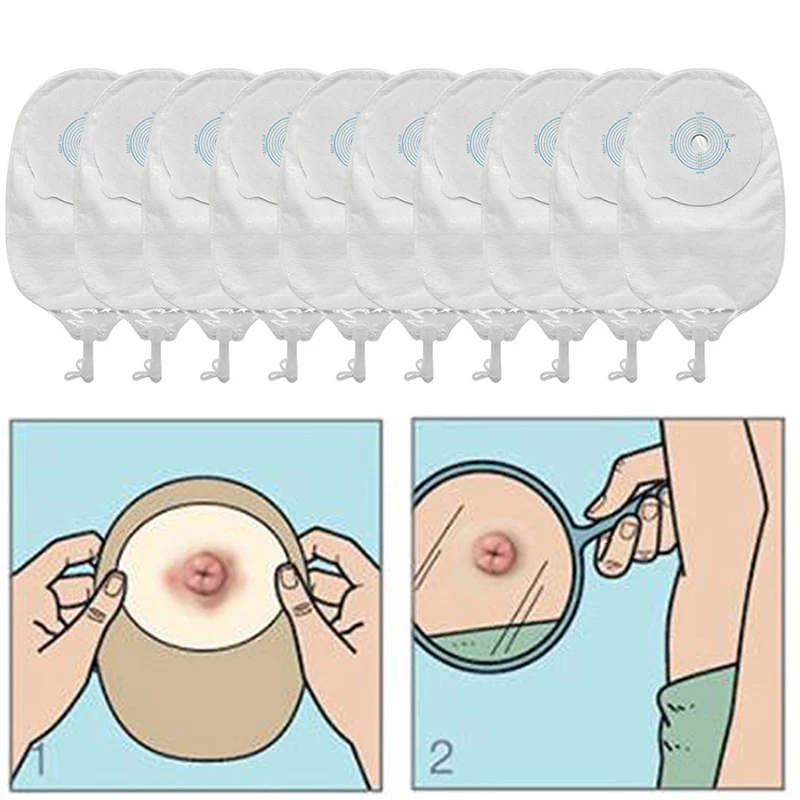 10 Buah Tas Urostomi Drainase Penutup Katup Antibackflow Satu Bagian Kantong Perawatan Stoma