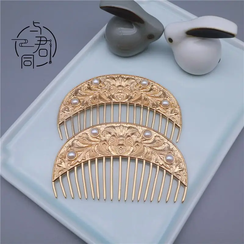 Golden Peony Pattern Hair Comb Tang Style Lady Figure Headwear Hair Comb Dunhuang Style Donor Hair Wedding