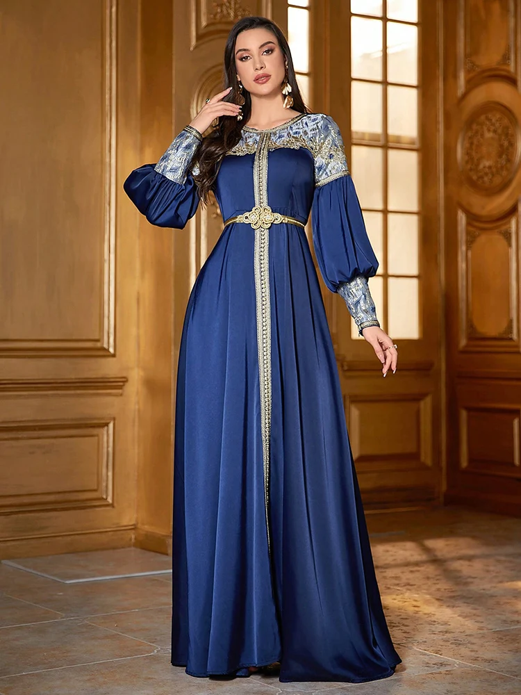 TOLEEN 2024 New in Luxury Elegant Eid Muslim Arabian Party Evening Maxi Dresses Women\'s Patchwork Embroidered Long Sleeve Dress