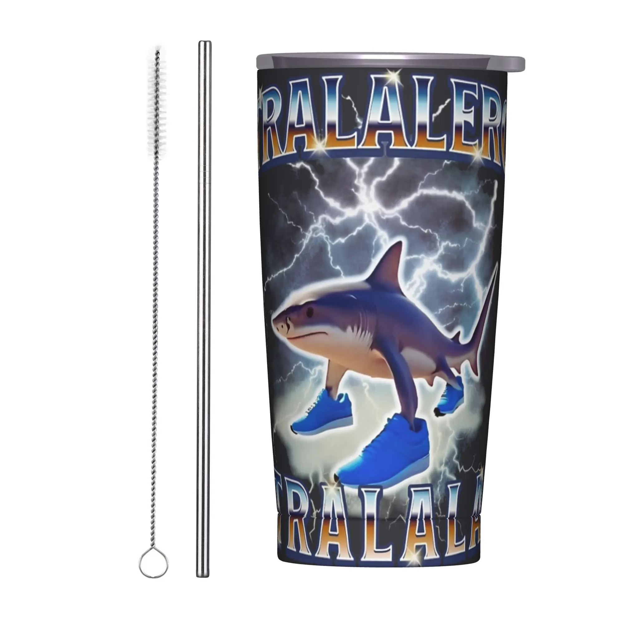 Tralalero Tralala Tumbler Vacuum Insulated Italian Brainrot Meme Thermal Cup Stainless Steel Double Wall Mugs Spill Proof, 20oz