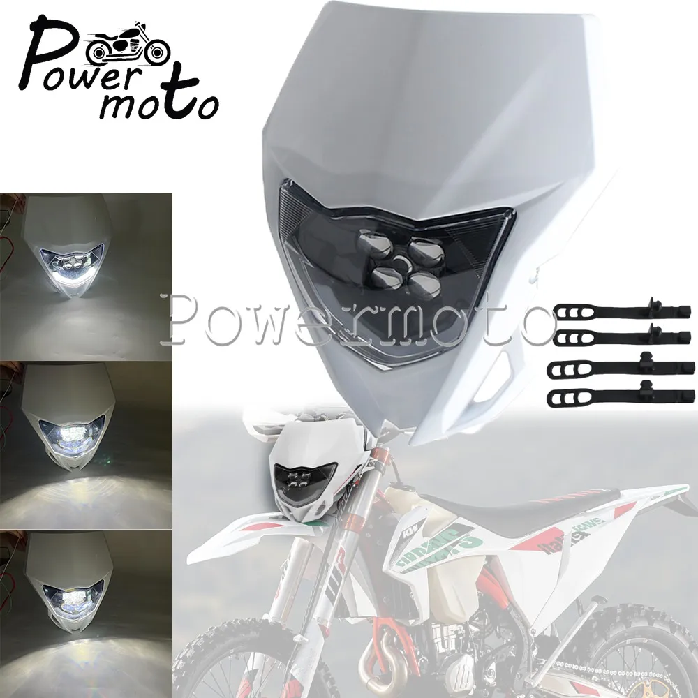 For Supermoto Dirt Bike Enduro Motocross LED Fairing Headlamp Plate For EXC XC SX SXF MX 125 300 Universal Headlight Hi/Lo Beam