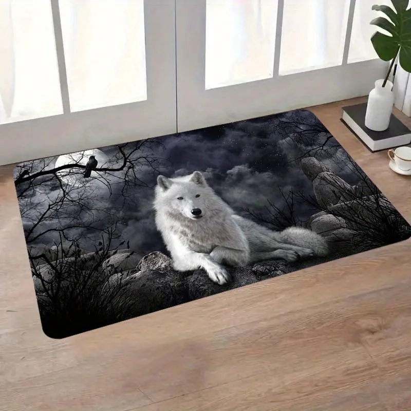 

1 шт. напольный коврик с принтом волка, полиэфирная ткань, можно стирать в машине, подходит для украшения спальни и гостиной.