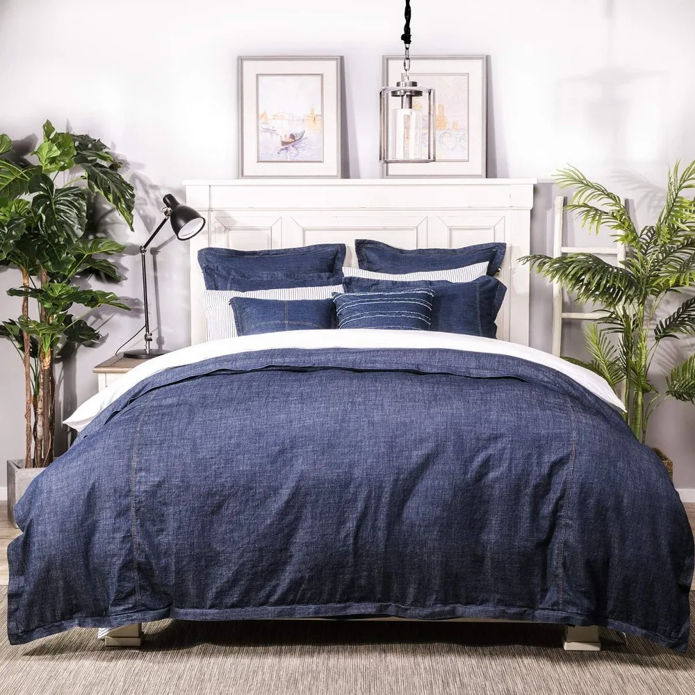 

Dark Blue 100% Cotton Washed Soft King Size Duvet Cover with Button Closure and Corner Ties