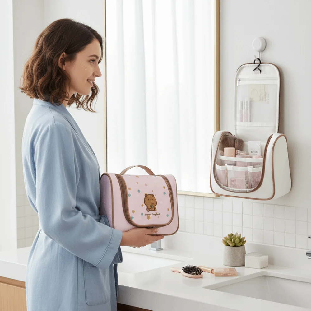 

Waterproof Hanging Makeup Bag Large-capacity Can Hanging Toiletry Pouch Multifunctional With Hook Cosmetic Organizer Travel Use