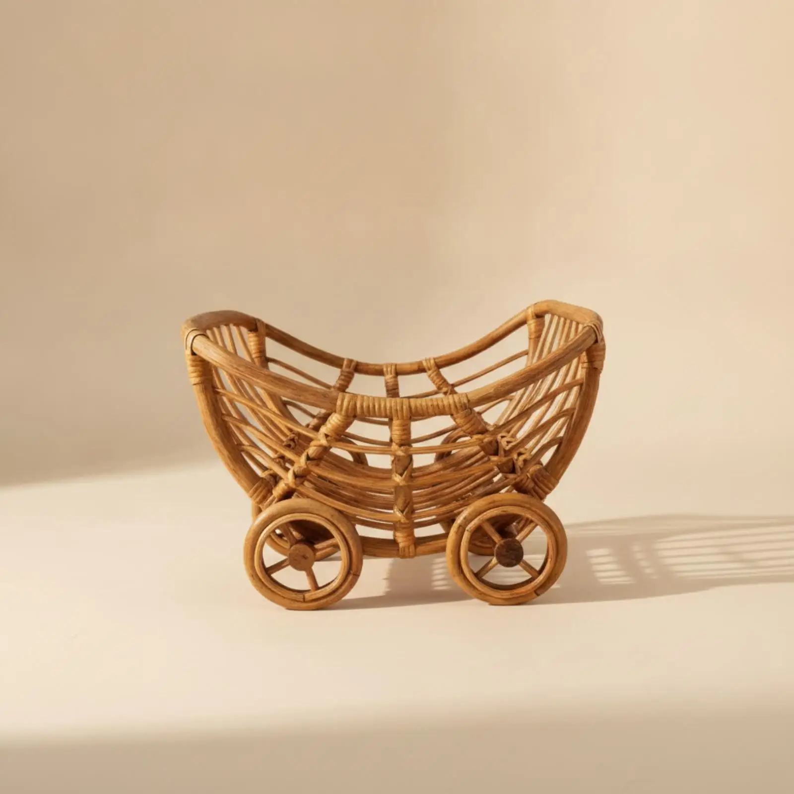 Vintage Style Rattan Photography Basket for Studio Clothing Shoots with Built in Wheels