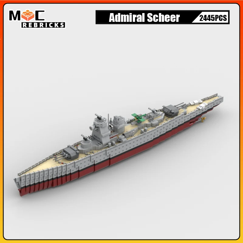 

Military Battleship Navy Deutschland-class Heavy Cruiser Admiral Scheer Ship MOC Building Block Warship Model Boys Bricks Toys