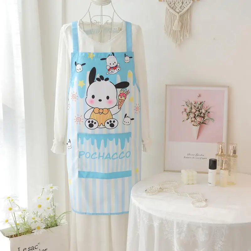 Kawaii Sanrio Hellokittys Kuromi Cinnamoroll Apron Anime Stripes Kitchen Cleaning Thickened Halter Apron Oil Pollution Protect