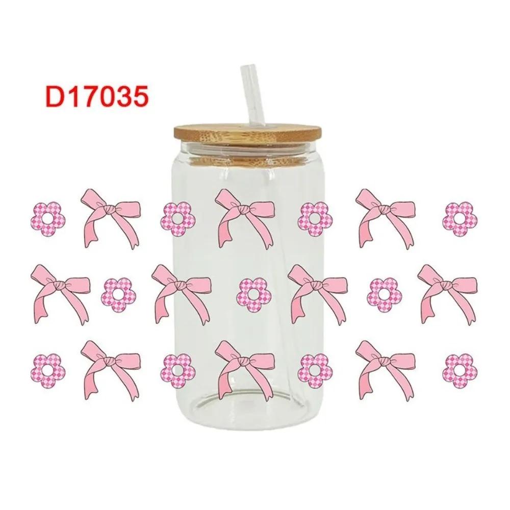 Creative Clear UV DTF Transfer Sticker Waterproof Bow Theme Cup Decals Cartoon Smooth Water Bottles Sticker for Cup Decoration