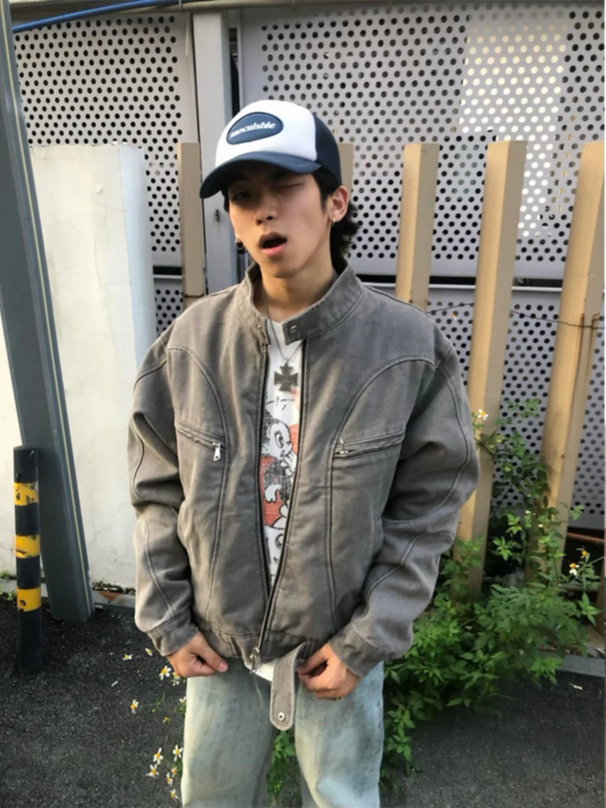 

Cleanfit ort Motorcycle Jaet Men's Spring Autumn Trendy Brand High-End Feeling Haome Harrington Stand Collar Biker Coat