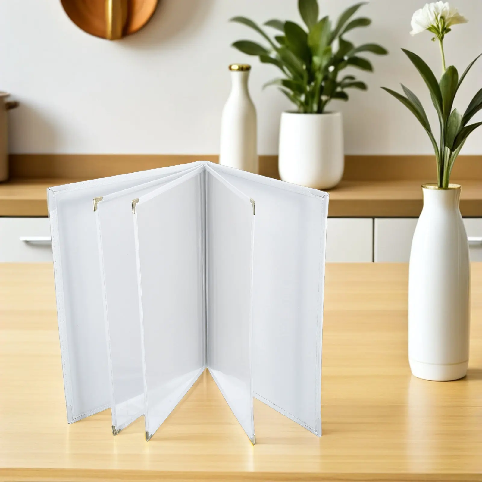 A4 6 Page Vintage PU Menu Cover with Clear Sleeves Book Style Wipeable Waterproof Stain Resistant for Restaurant Cafe