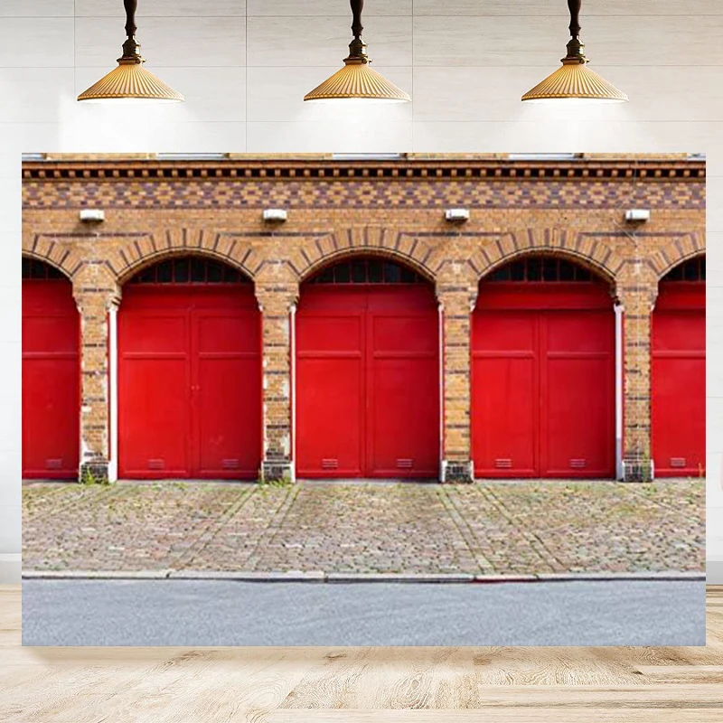 Fire Department Front Door Photography Backdrop Firefighter Travel Background Banner