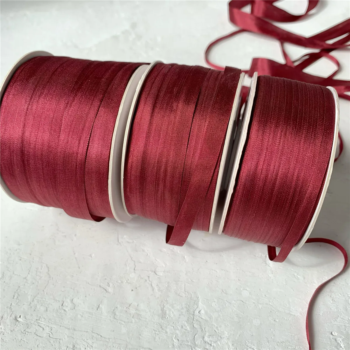 4MM 7MM 13MM Wine Color 100% Pure Mulberry Silk Embroidery Ribbons Handcraft Supply Double Faced Thin Taffeta Trim