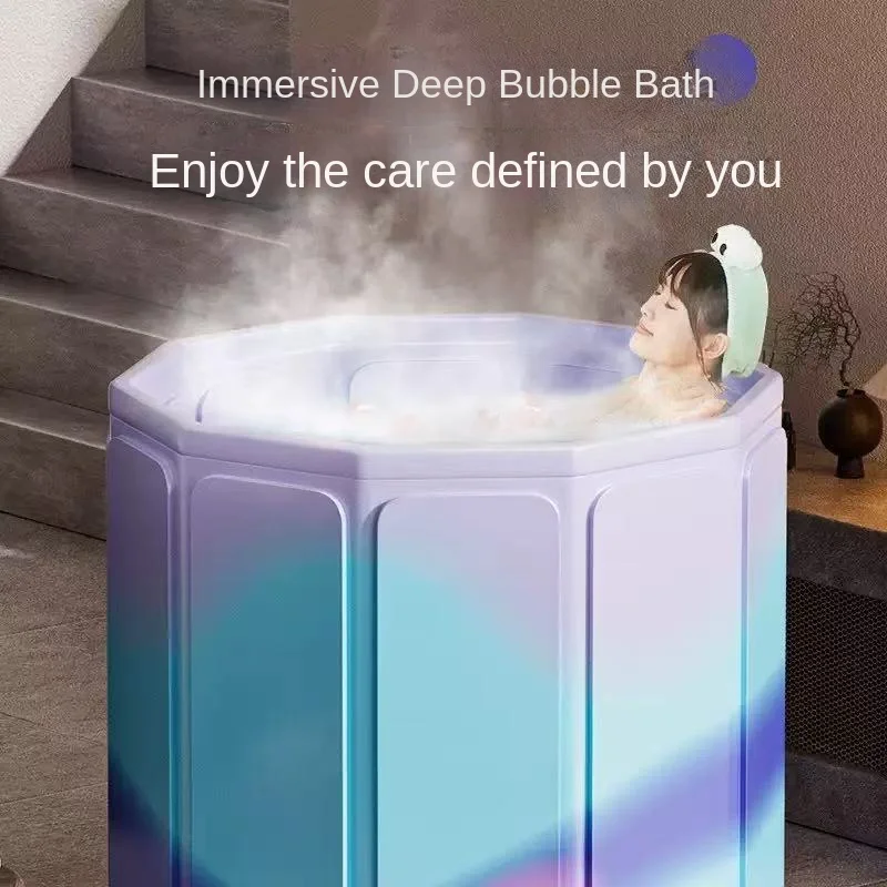 

Foldable Bath Tub Portable Bathtub for Children and Adults Full Body Thickened Bath Bucket Long Term Temperature Locked Bathtub